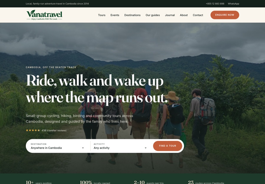 Vana Adventure Travel homepage